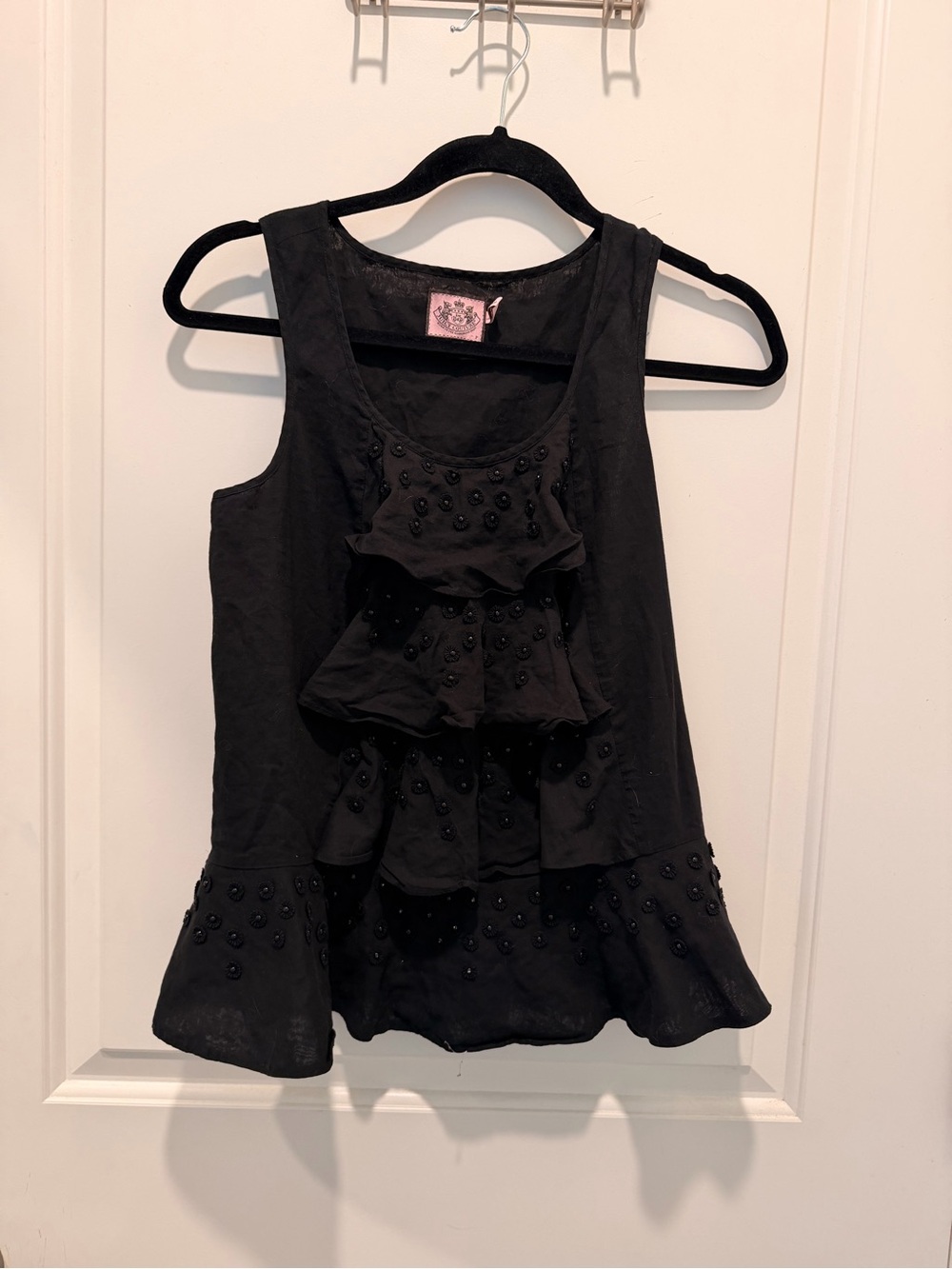 Juicy Couture Tank Top Size S Black Ruffle Sequin Scoop
Neck